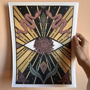 Mystical Eye Art Print with Gold and Black Accents 14x8
